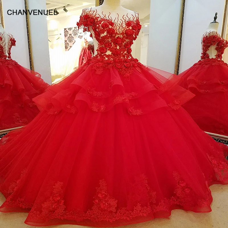 LS32710 длинные красные вечерние платья для обручального бального 3D цветы вечернее