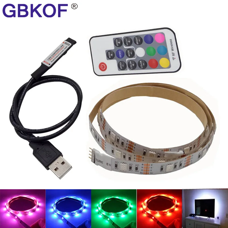 USB Светодиодные ленты 5050 RGB ТВ Задний план Освещение комплект cuttable с 17key rf