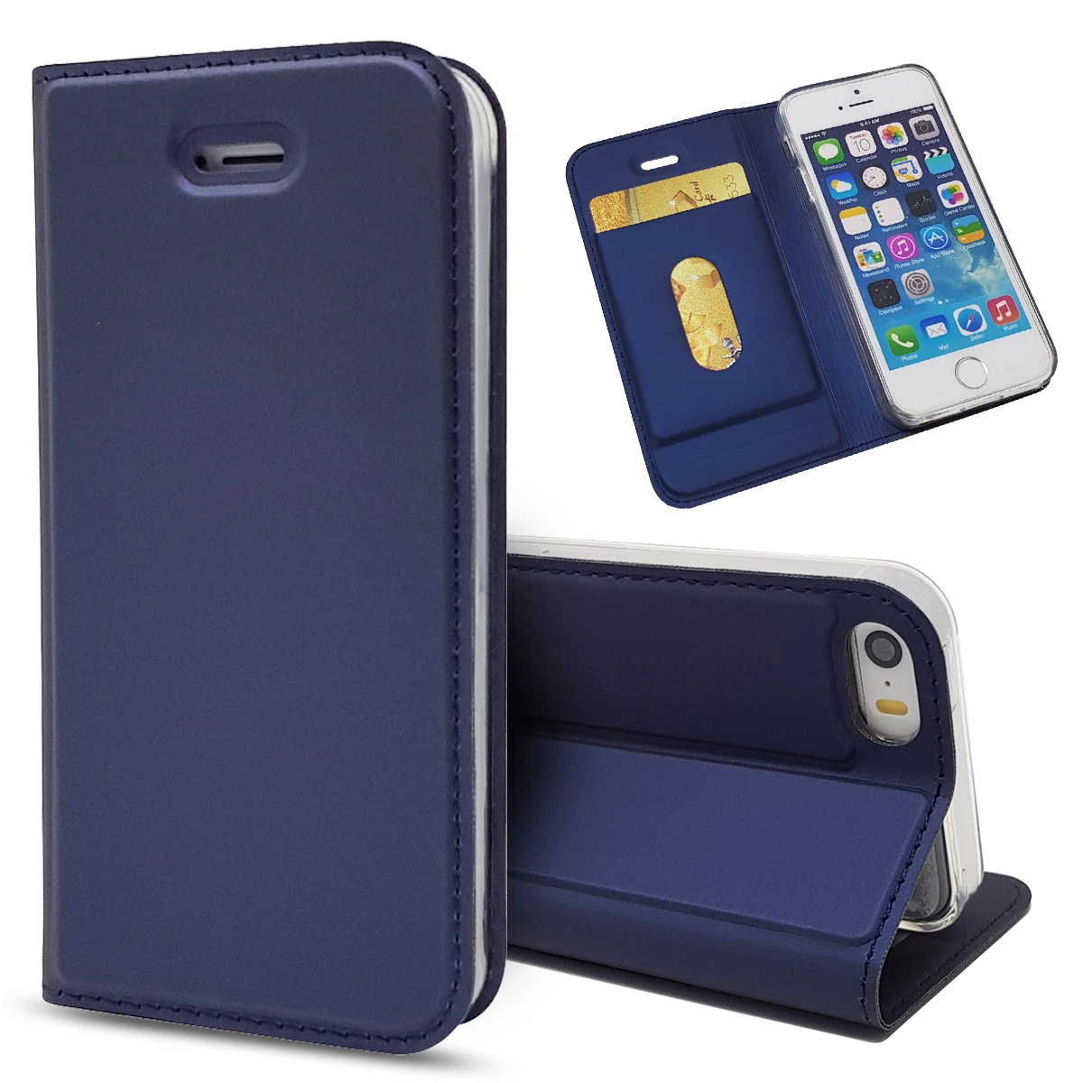 Чехол-книжка для iPhone X, XS, XR, XS Max, 7, 8, 6, 6S Plus, 5, 5S, SE, кожаный чехол-бумажник с откидной крышкой для iPhone 5S, 6 P, 6SP, 7 P, 8 P, Book - Цвет: blue