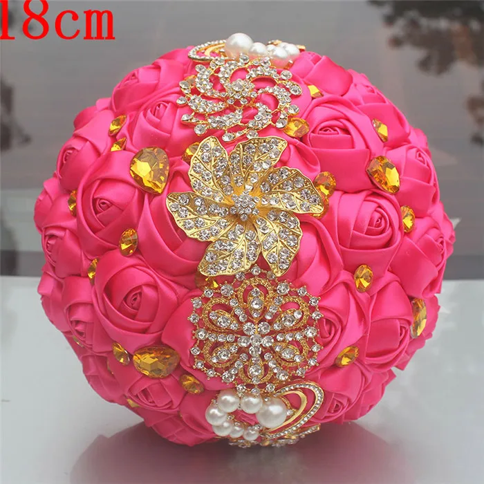 18cm hot pink Wifelai-золото с яркими блестками Шелковый Свадебный букет насыщенного ярко-синего цвета лентой букеты de noiva ручная работа из атласа букет несколько Цвет W227 - Цвет: 18cm hot pink