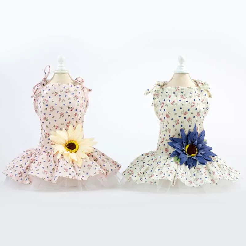 Летнее платье для собак одежда маленьких с ромашками юбка щенков Весенняя Модная