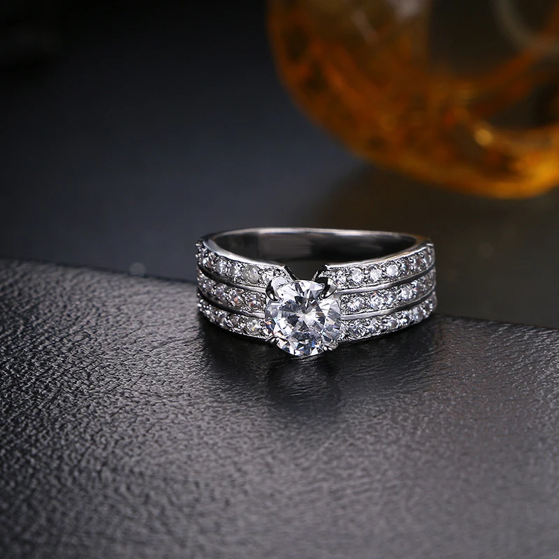 Классические круглые свадебные кольца для женщин 6 зубцов набор колец с