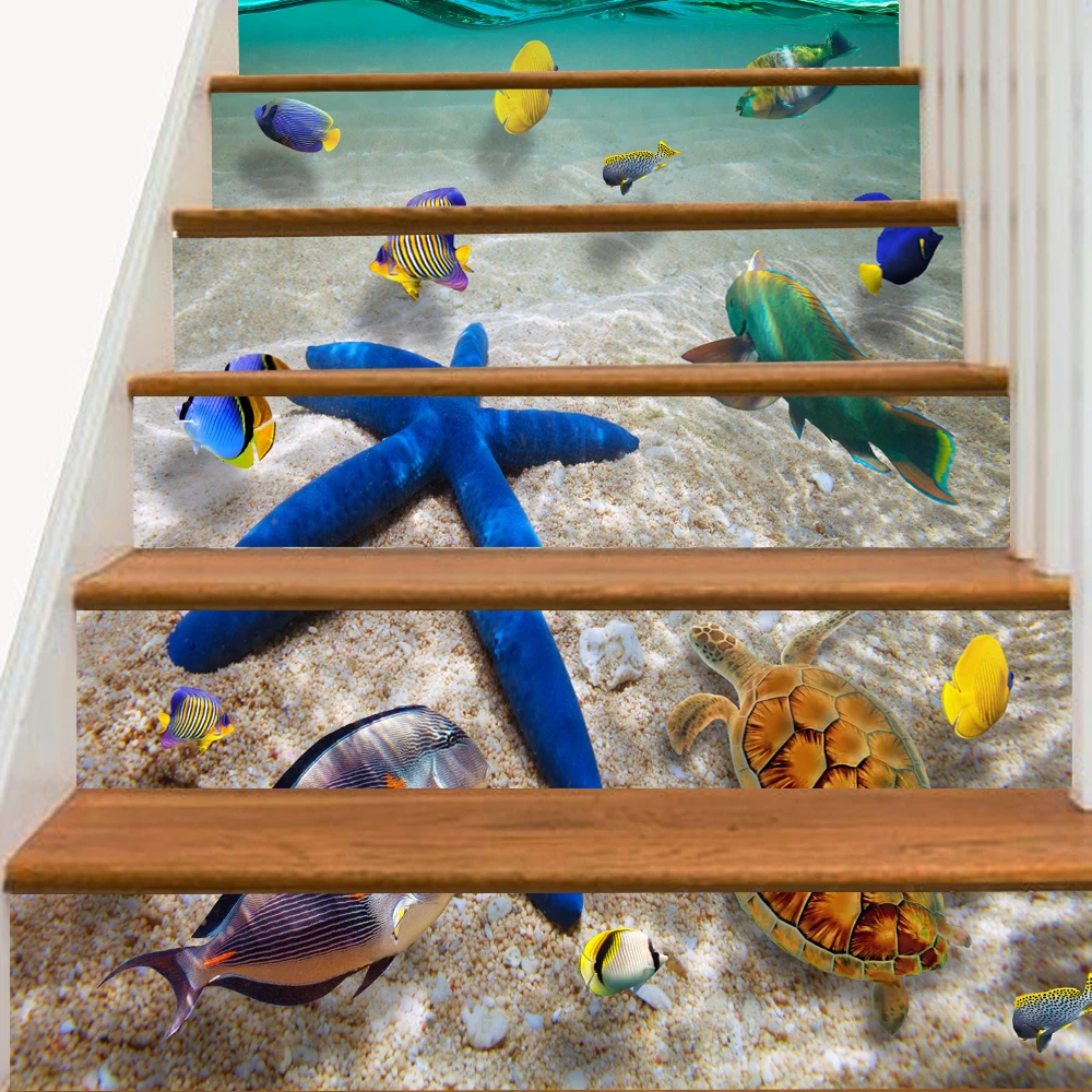 6 шт./компл. Морская звезда черепаха Стикеры для лестницы 3D стены Лестница Щупы