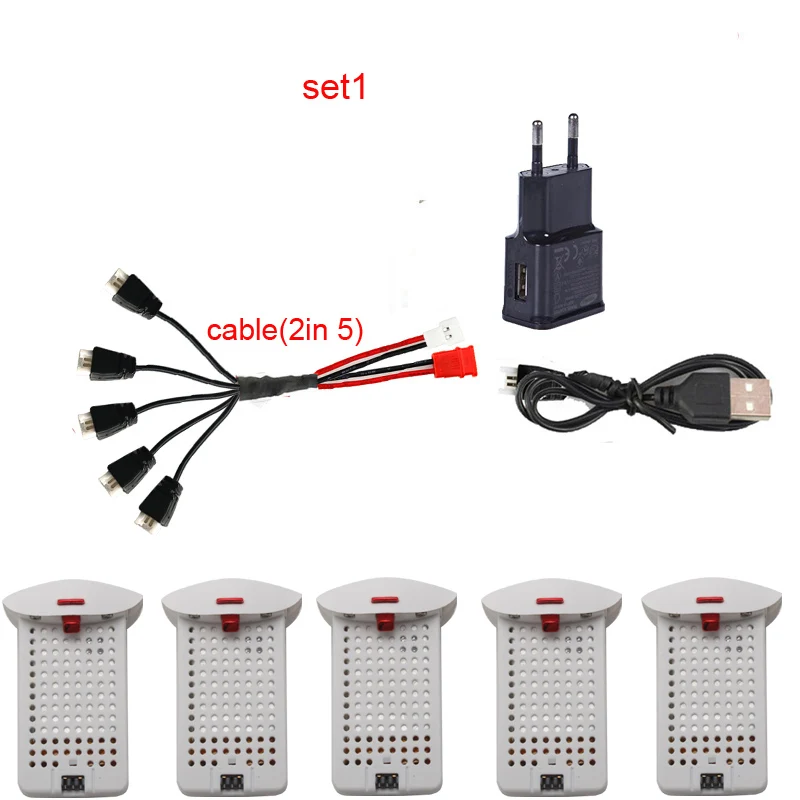 set1 Syma X23/X23w Дрон аккумулятор RC Квадрокоптер запасные части Аксессуары 3,7 V 500mAh батарея и зарядное устройство 5-1 кабель - Цвет: set1