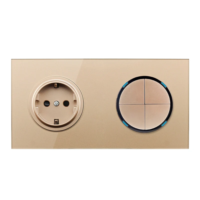 Socket-4 Gang Switch Светодиодный светильник выключатель лампы ЕС России 16A гнездо 1/2/3/4 ряда с украшением в виде кристаллов Стекло настенный выключатель+ розетка 110-250 В настенный Мощность розетка - Цвет: Socket-4 Gang Switch