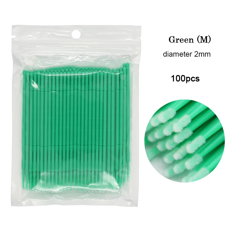100pcs Green 1/100 шт ресницы Microbrush наращивание ресниц Набор инструментов что-нибудь вкусненькое одноразовые Кисточки для макияжа ресниц удаления тампон аппликаторы - Handle Color: 100pcs Green