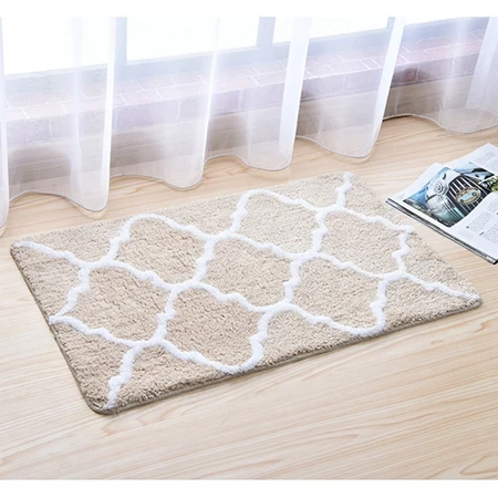 Carpet Flower Microfiber Bathroom Mat Kitchen Bedroom Water Absorption Nonslip Rug Bath Mat Set 45*65 Black White Red Blue Gray - Color: Beige
