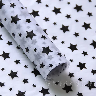 star black 20 шт золотой серебряный узор тканевая бумага 50*70 см Крафт Креп-бумага Цветочная упаковочная смазанная бумага для украшения подарочных упаковок праздничный - Цвет: star black