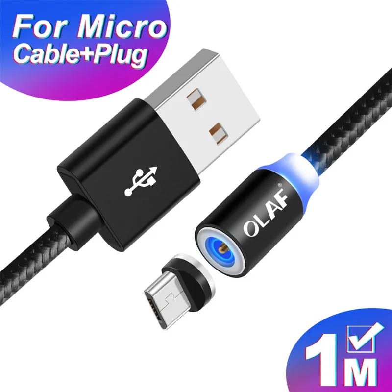 1M Black Micro Cable Магнитный Micro USB кабель OLAF 2A Зарядка 1 м 2 м светодиодный магнитный кабель для зарядки и передачи данных для Xiaomi 4X huawei P8 Lite samsung A5 J5 J7 - Цвет: 1M Black Micro Cable