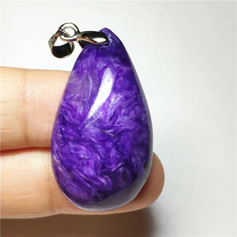 Natural Purple Charoite Necklace Pendant Water Drop Gemstone 34x19x10mm Women Man Anniversary Ghost Garden Jewelry Lucky Gift | Украшения и