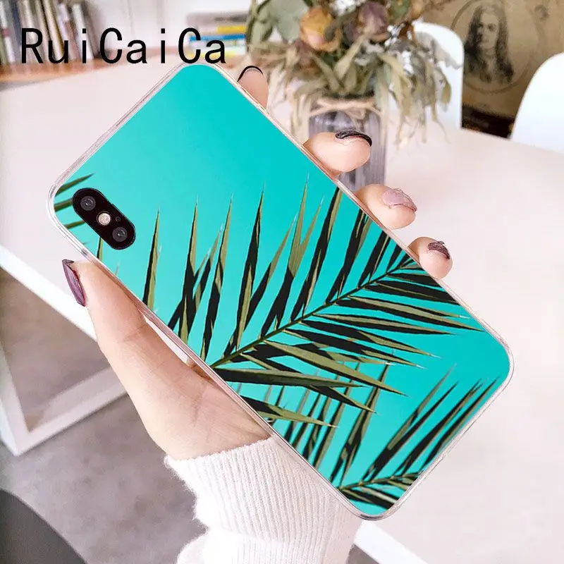 RuiCaiCa Palm tree Leaves Plant Flower Cover Soft Shell Phone Case for iPhone 6S 6plus 7 7plus 8 8Plus X Xs MAX 5 5S XR 10 | Мобильные
