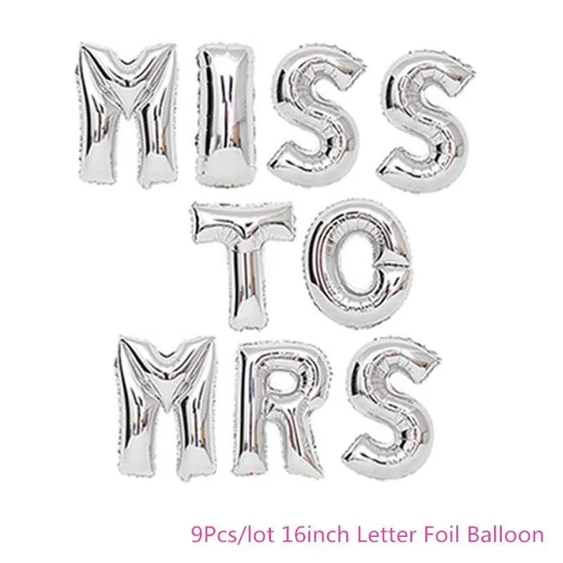 Silver Chicinlife, 9 шт., 16 дюймов, с надписью Miss To Mrs, фольгированные воздушные шары для девичника, вечерние, для свадьбы, для душа, для помолвки, свадьбы, украшения для невесты - Цвет: Silver
