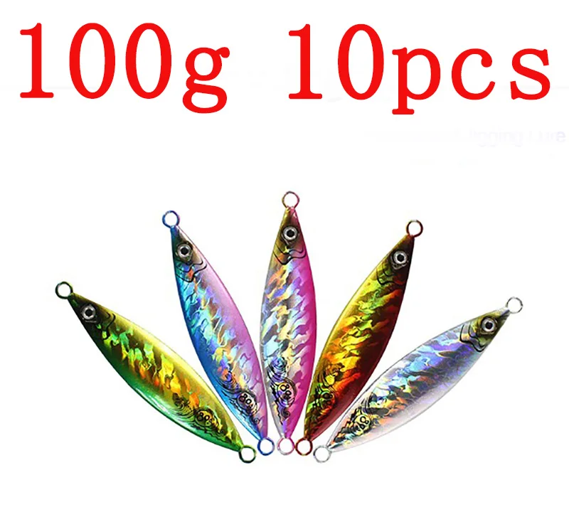 100g 10pcs mix color ; набор из 10 шт./лот ILURE Металическая дергающаяся 20 г/30 г/40 г/60 г/80 г/100 г/150 г/200 г медленно крючковый лов, ведущая рыбу бас приманки соленой воды приманки - Цвет: 100g 10pcs mix color