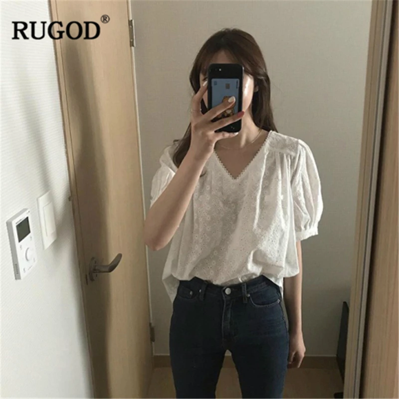 RUGOD 2019 Новое поступление Женская белая рубашка с v образным вырезом короткие