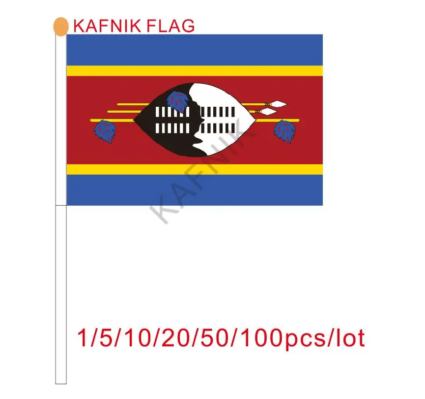

KAFNIK ,10/20/50/100pcs Swaziland Hand Flag National Hand Flag 14*21cm Polyester Small Size Flying Banner Custom Hand flag