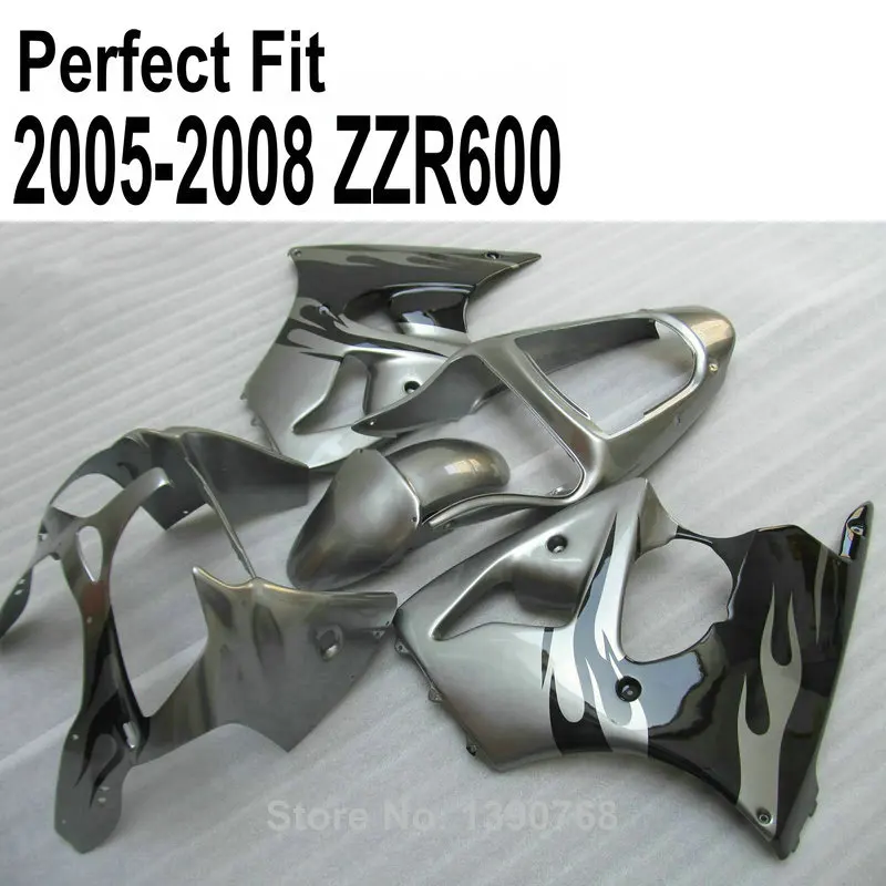 Серебряный комплект обтекателей на заказ для Kawasaki ZZR600 2005 2006 2007 2008 05 06 07 08