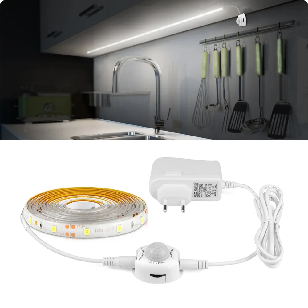 

Wireless PIR Motion Sensor LED Strip light 12V Auto on/off Stair Wardrobe Closet kitchen LED Light lamp 110V 220V 1M 2M 3M 4M 5M