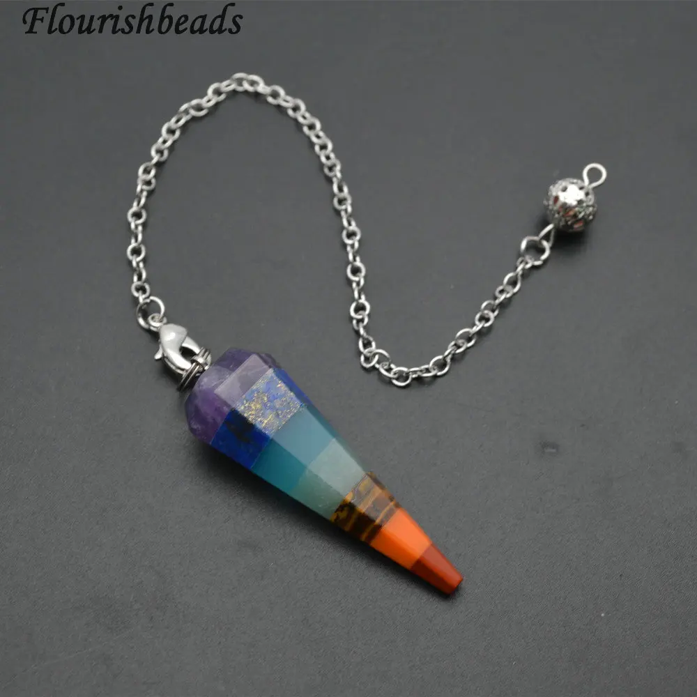 

Natural Mix Stone Chakra Cone Shape Pendant Crystal Healing Enery Soul Pendulum