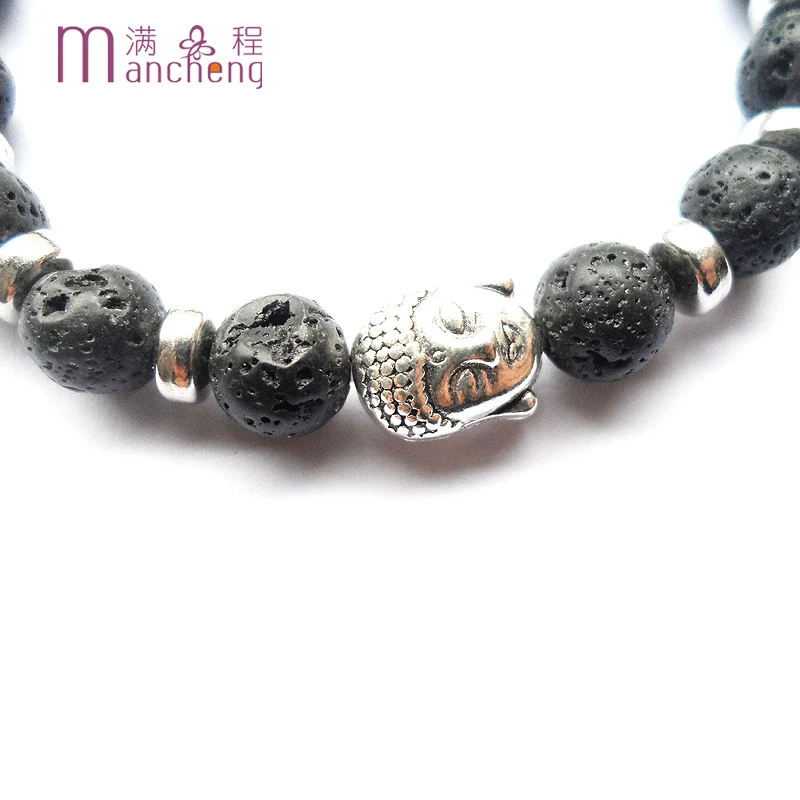 Трендовый 8 мм браслет из натурального вулканического камня Будды мужской с