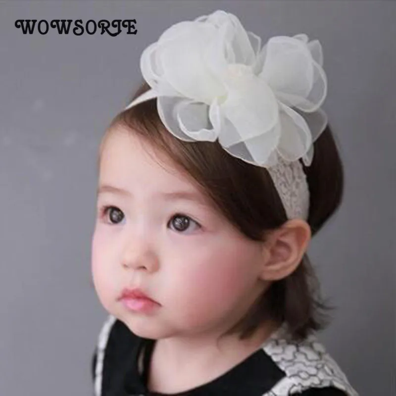 

Wowsorie Hair Accessories Newborn Gauze Ball Burning Flower Lace Elastic Headbands Children Hair Band Peony Flower Headwear
