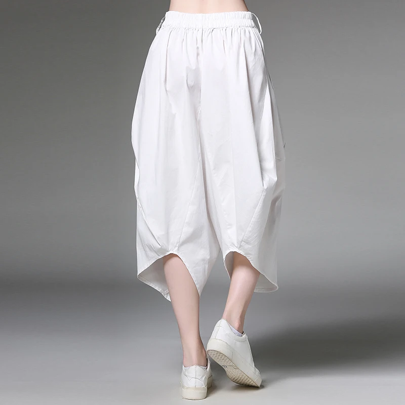 Большой размер женские Летние Новые широкие брюки свободные джокер модные повседневные укороченные штаны шаровары белые мешковатые штаны