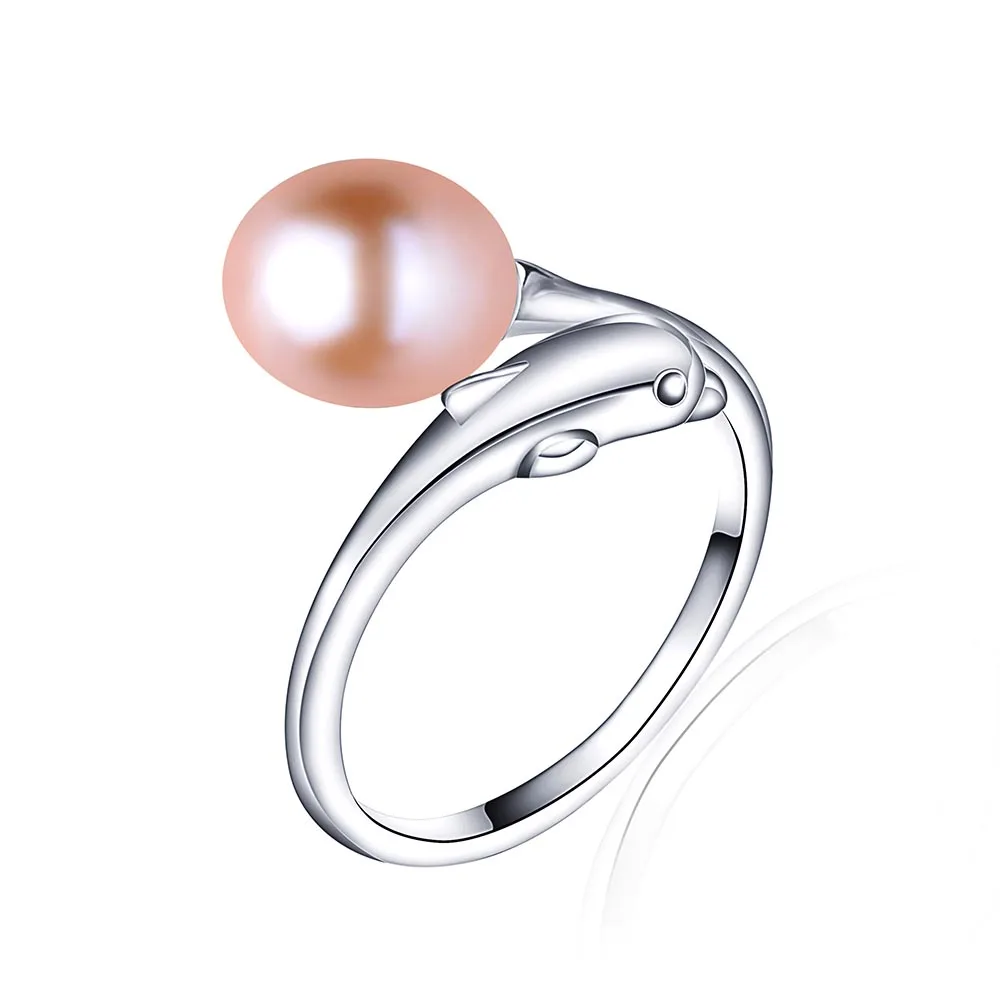 pink pearl Модные серебряные 925 Дельфин натуральный пресноводный жемчуг для женщин кольца хорошее качество Регулируемый кольцо белая жемчужина ювелирное изделие - Цвет камня: pink pearl