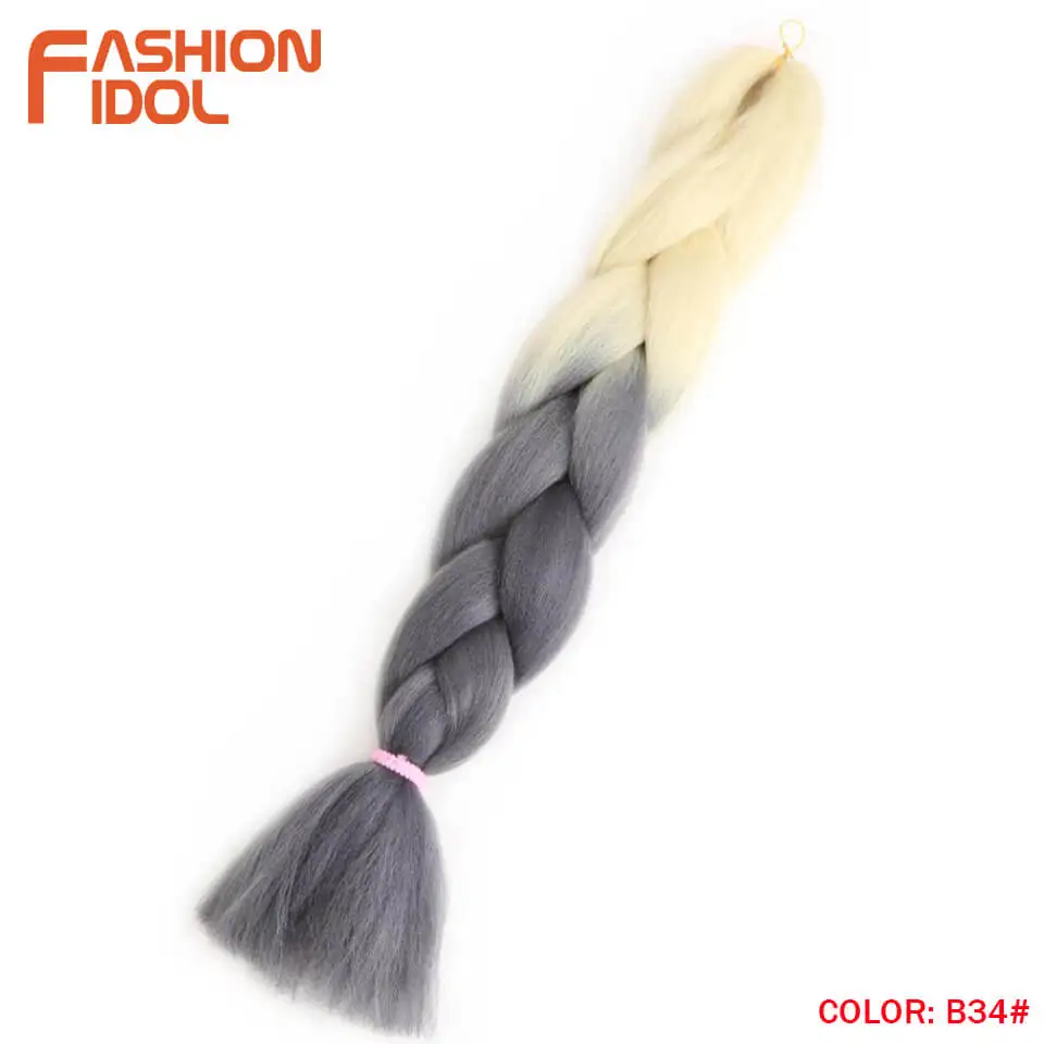 FASHION IDOL Synthetic Braiding Hair Ombre Kanekalon 24 Inch 100g/Pack Blonde Grey Crochet Braids Hair Extensions Jumbo Braids