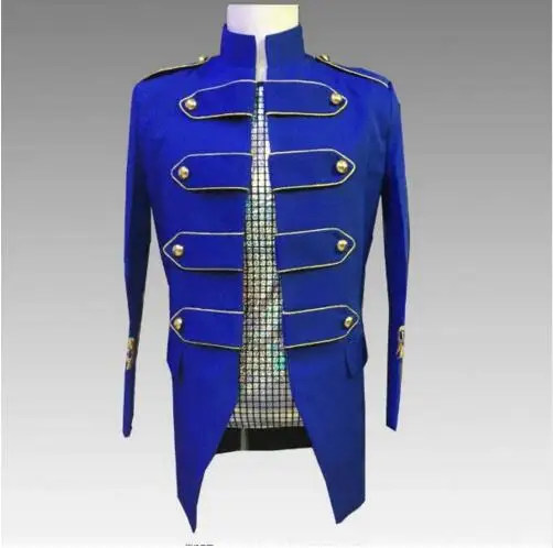 

Men's Blue Long Jacket Trendy Palace Style Jacket Outfit Nightclub Men Singer Show Coat Bar Dance Stage Show Host Outfit