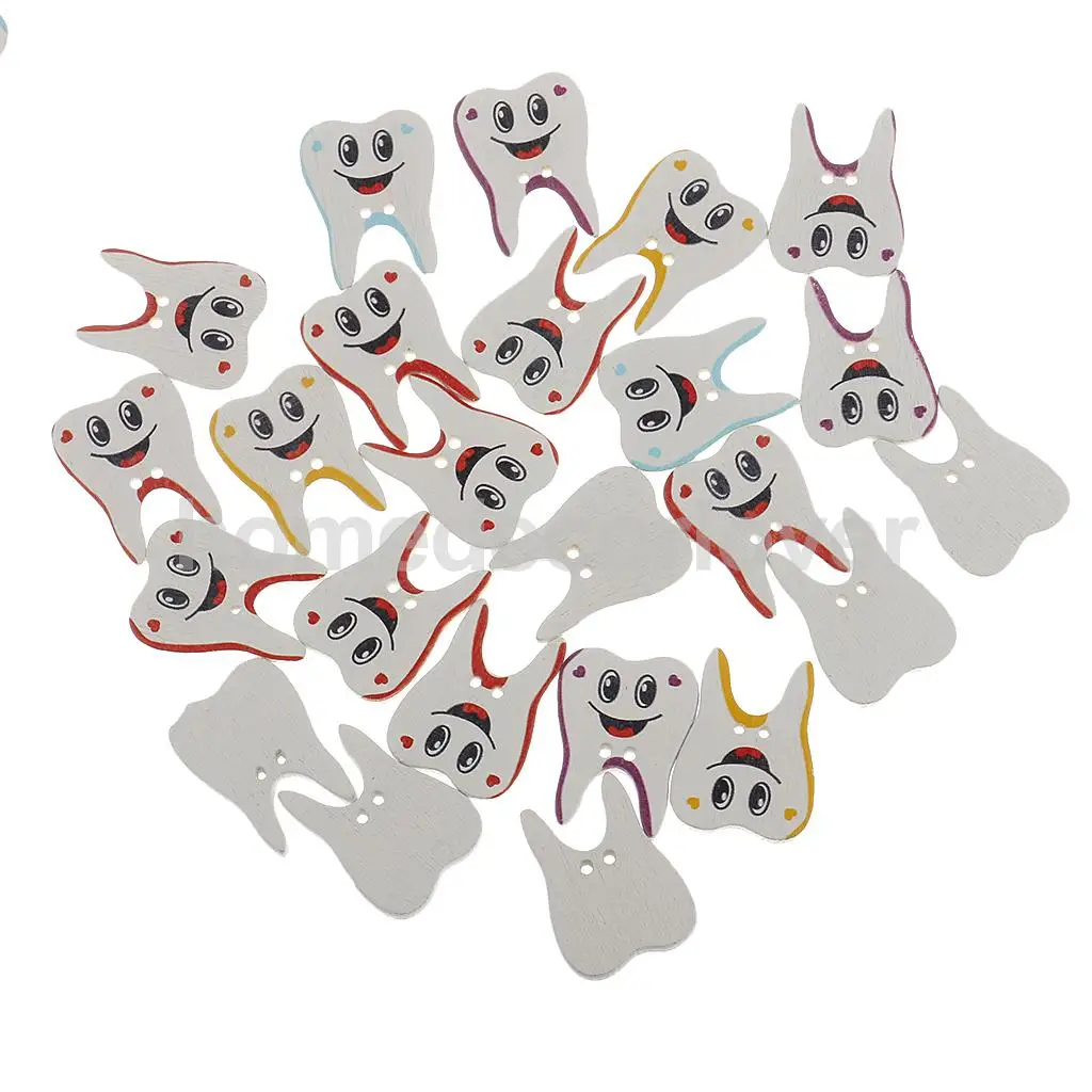 100pcs Multicolor Tooth Shape 2-holes Wooden Buttons for Scrapbooking Sewing Kids Crafts DIY | Дом и сад