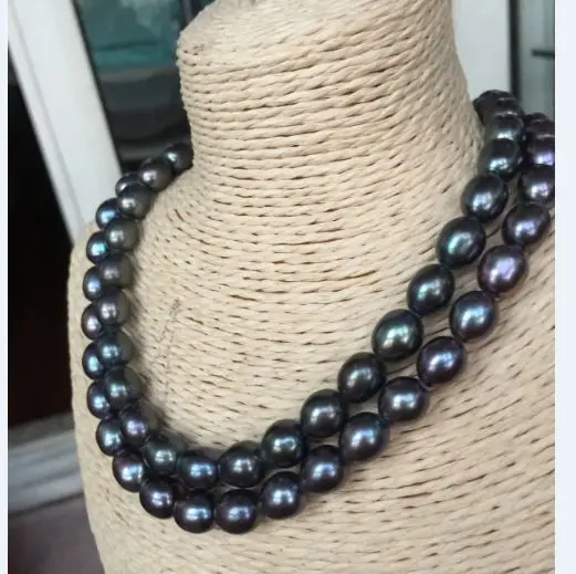 stunning double strands AAA++ 12-13mm tahitian black green necklace18&quot925 silver | Украшения и аксессуары