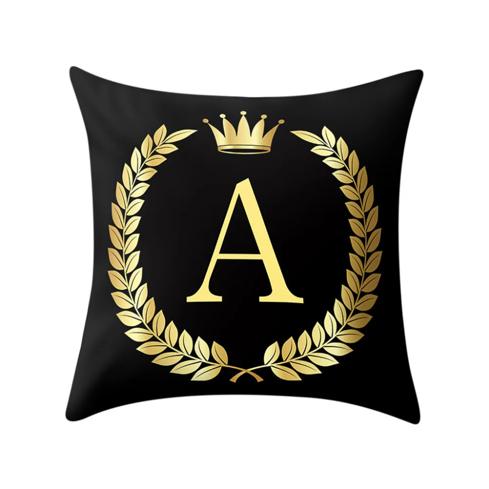 1PC Polyester Cotton Throw Pillows Black and Gold A To Z Letter Alphabet Printed Funny Fashion Decorative Pillow Case H5 | Дом и сад