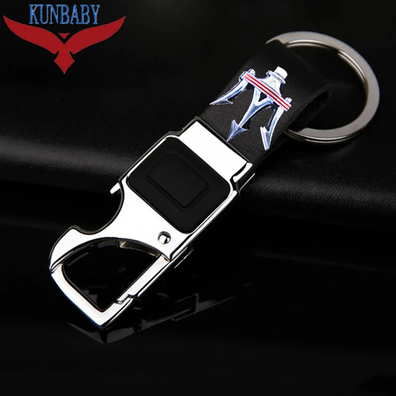 Брелок для ключей из KUNBABY кожи, металлический брелок для ключей для автомобиля, многофункциональный инструмент, брелок для ключей, светодиодный брелок для бутылок, брелок для автомобиля, Стайлинг для Maserati - Название цвета: Type 1