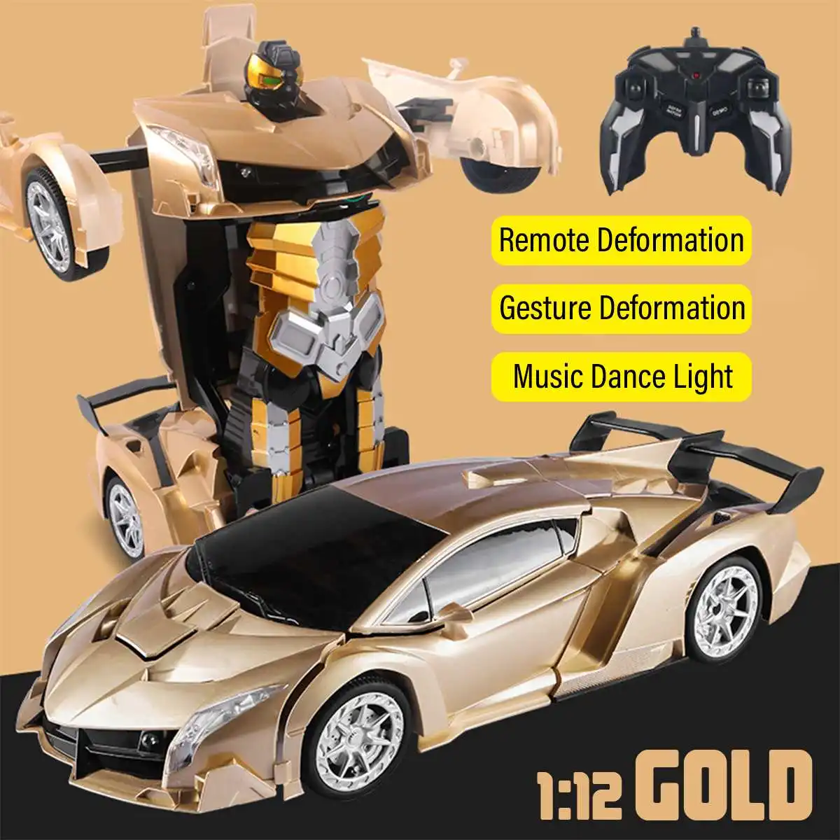 Gold 1:18 пульт дистанционного управления трансформатор жестовое зондирование rc автомобиль роботы-трансформеры модели столкновения ручной деформации RC автомобиль подарок игрушка - Цвет: Gold