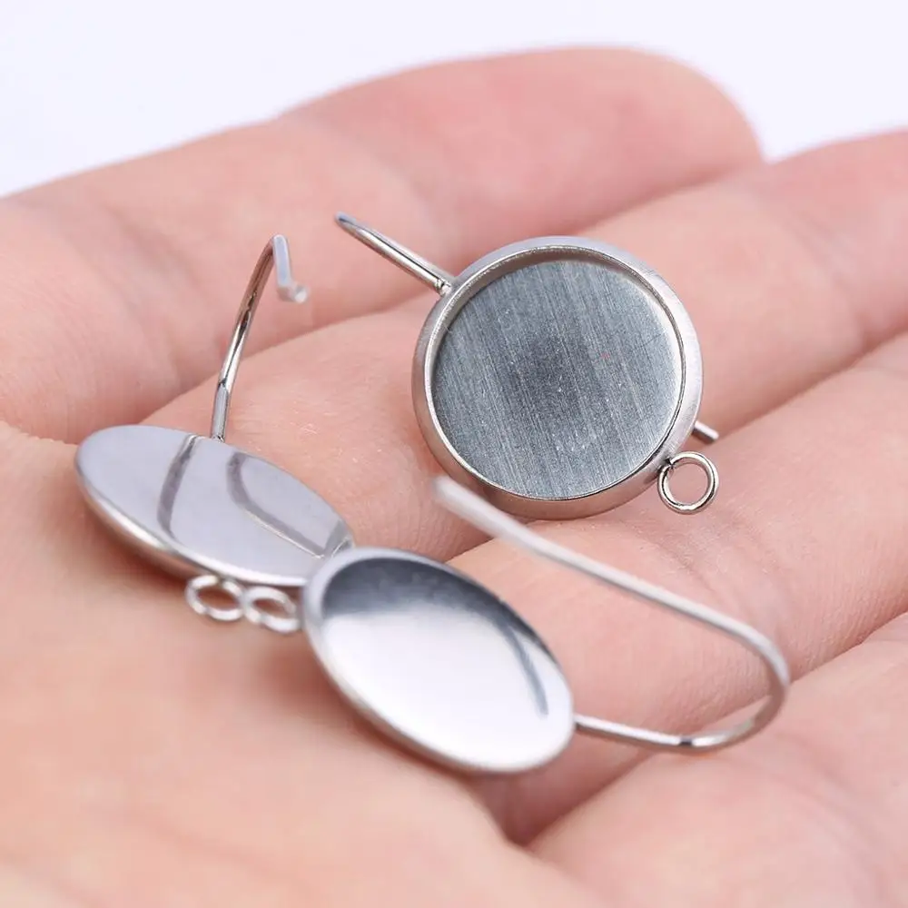 reidgaller 10pcs Fit Cabochon 12mm round blank stainless steel earring base settings with hoop diy ear wire hook connectors | Украшения и