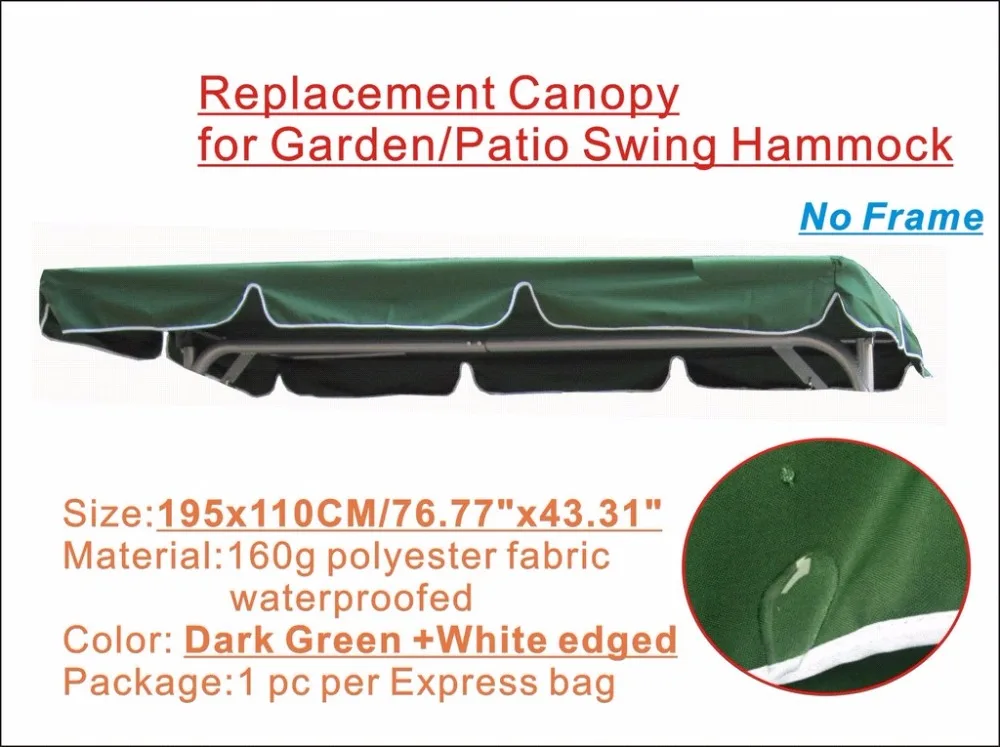 Replacement Canopy for garden/patio swing195x110cm,dark green color canopy