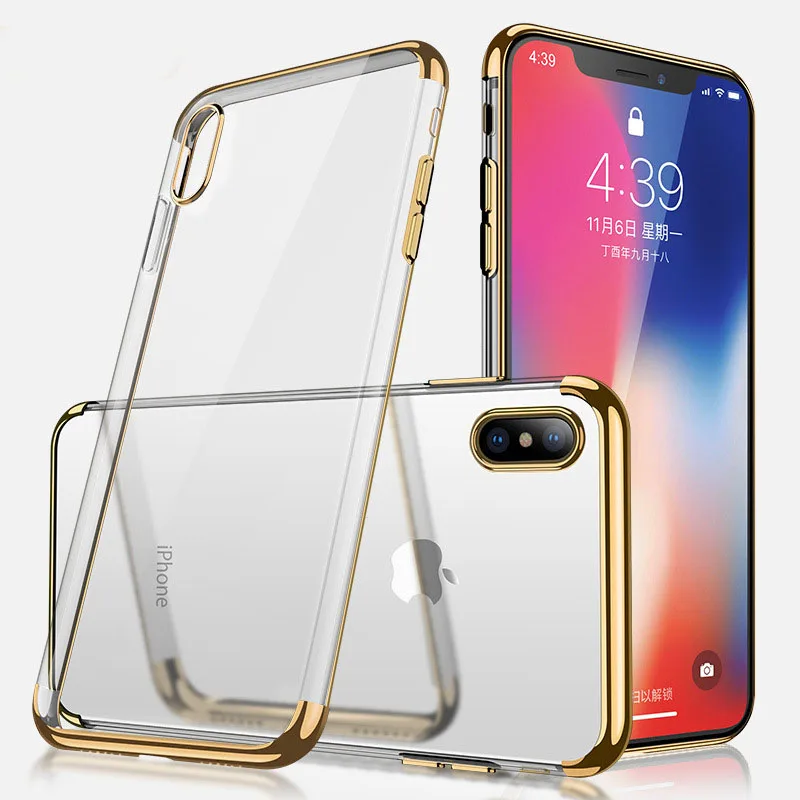 Rheinruby Ultra Slim Electroplating Plating Transparent Soft Case For iPhone X XS XR Max 7 8 6 6S Plus Silicone Cover Funda | Мобильные