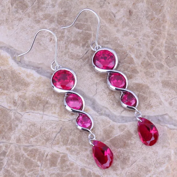 Изысканный Красный кубического циркония падения стерлингового серебра 925