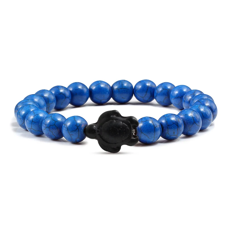 navy blue Простые мини Черепаховые браслеты для пары сверхъестественного цвета бирюзовые бусины матовый черный камень ручной цепи браслет для мужчин - Окраска металла: navy blue
