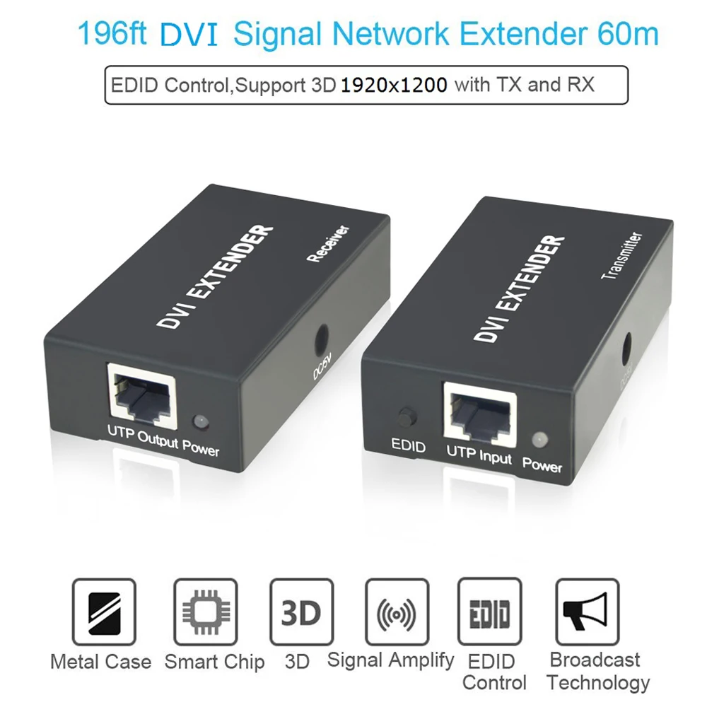 Разветвитель DVI 60m DVI сигнала расширитель через один Cat5e Cat6 Ethernet кабель Поддержка 1080P(передатчик+ приемник