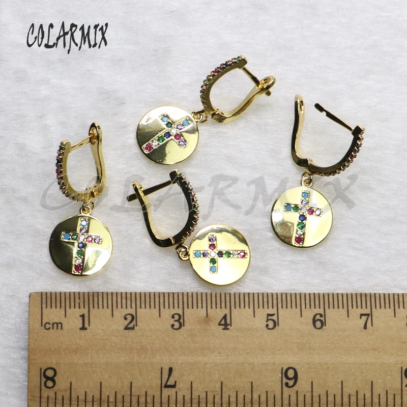 5 Pairs Cross earrings round dangle hook rainbow crystal jewelry for women summer girls 5467 | Украшения и аксессуары