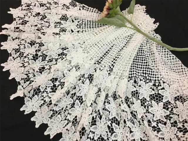 Белая хлопковая ажурная вышивка Водорастворимая кружевная ткань юбка шаль