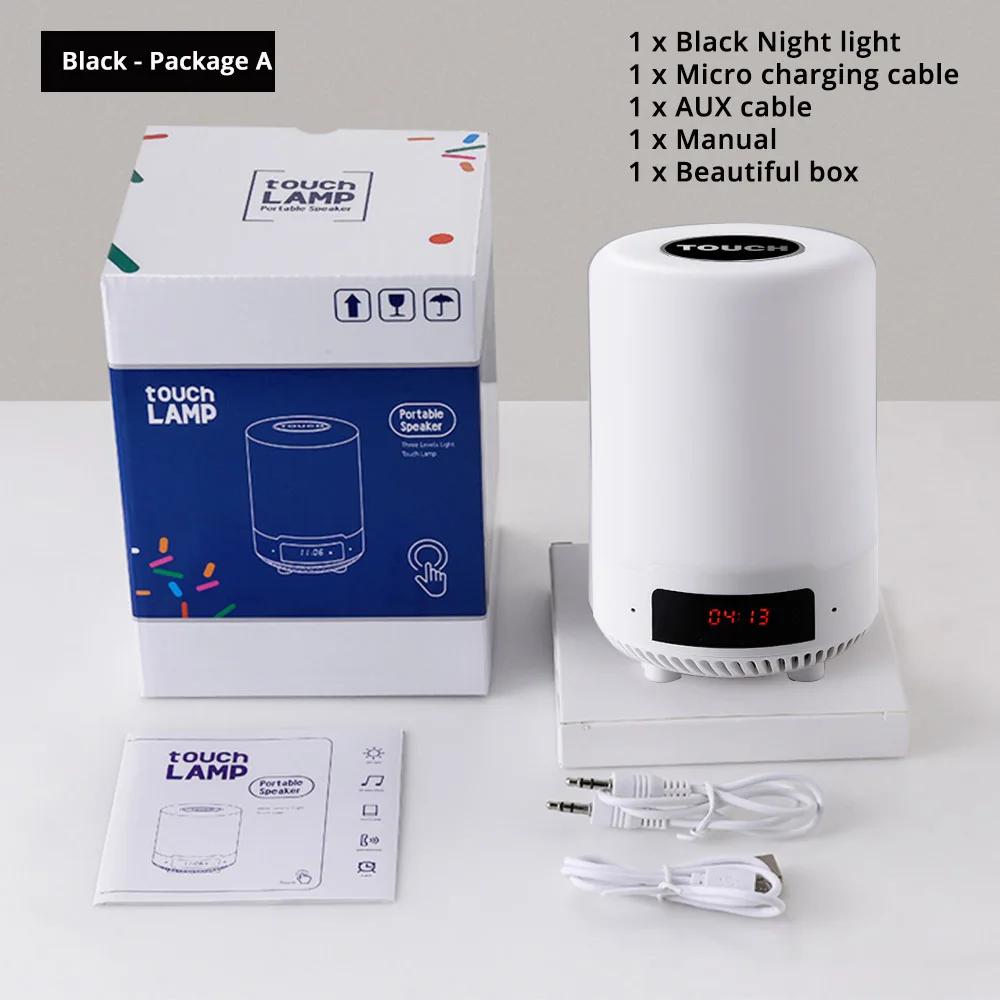 Black - Package A Перезаряжаемые Красочный светодиодный Ночной светильник Bluetooth Динамик Беспроводной настольная лампа для спальни ночники может установить сигнал тревоги - Испускаемый цвет: Black - Package A