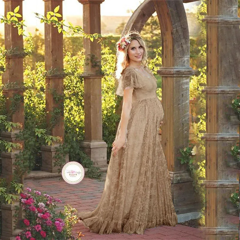 Кружевные платья для беременных женщин одежда с V-образным вырезом кружевное