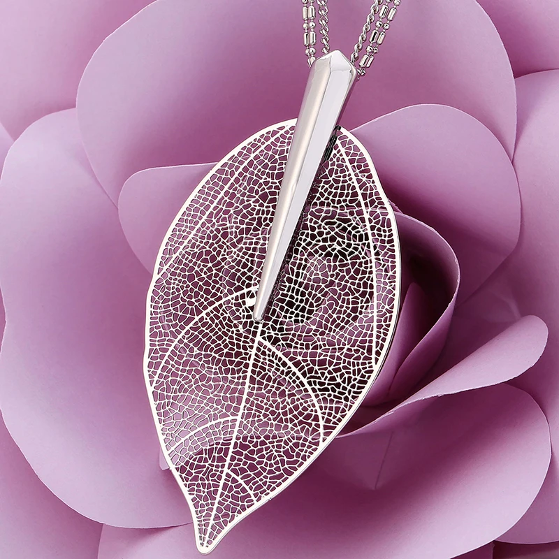 Женское ожерелье с подвеской в виде листа золотого цвета длинное многослойное