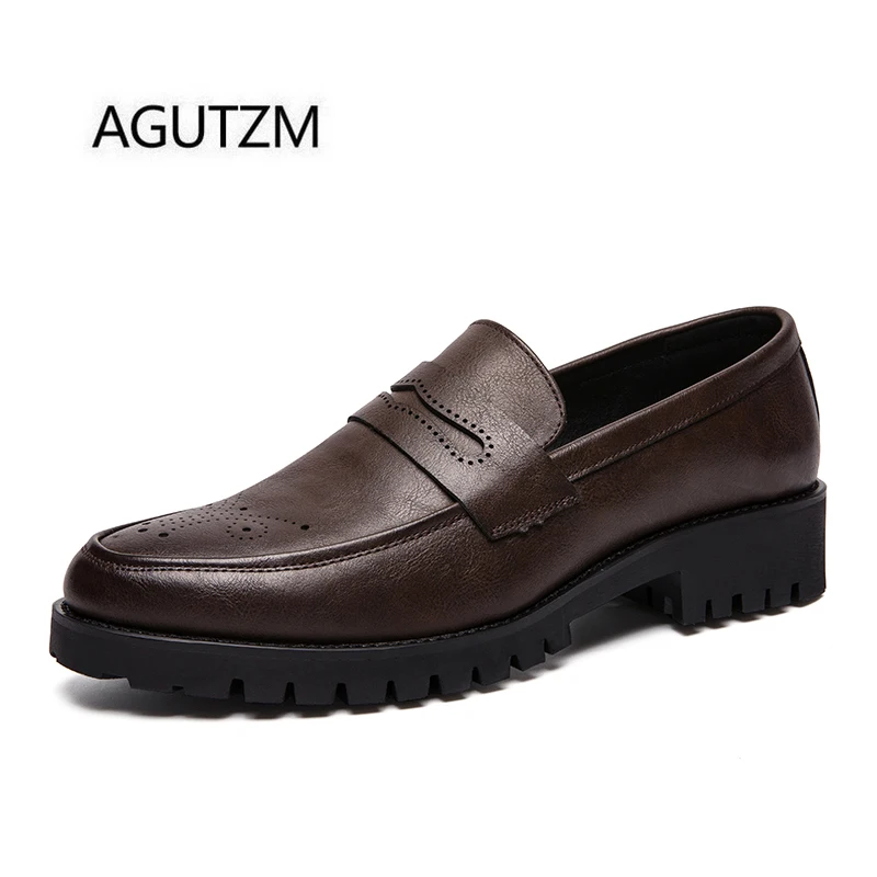 AGUTZM/7665 г. Новые Модные Мужские броги Bullock однотонные без шнуровки на толстой