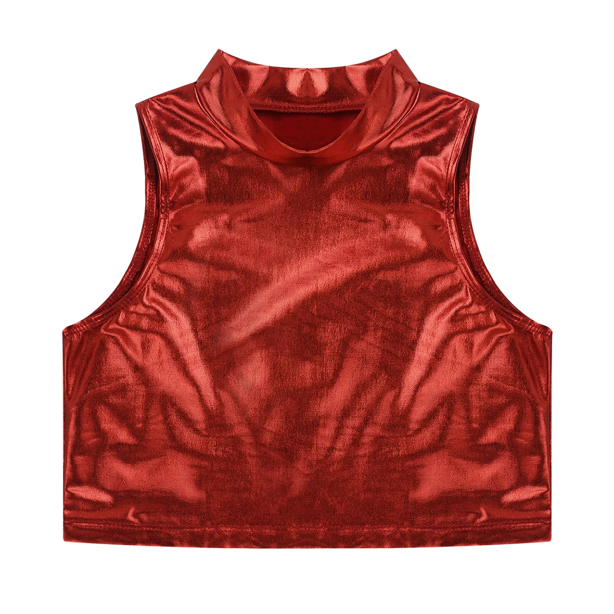 Kids Girls Shiny Gymnastics Leotard Tank for Dance Ballet Crop Top Sports Bra Turtleneck Tops Ballerina Stage Costume Outfit |