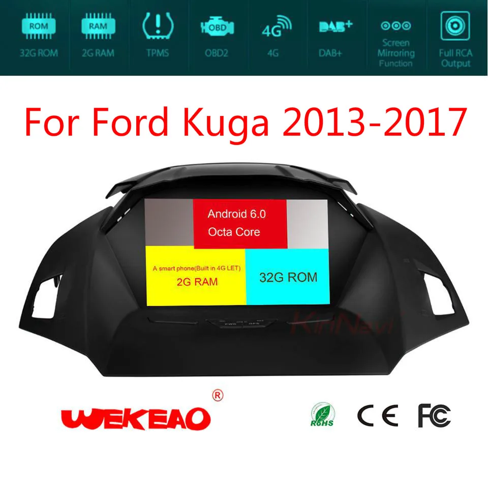 Wekeao рулевого колеса автомобиля Мультимедиа Радио для Ford Kuga 2013-2017 gps навигации