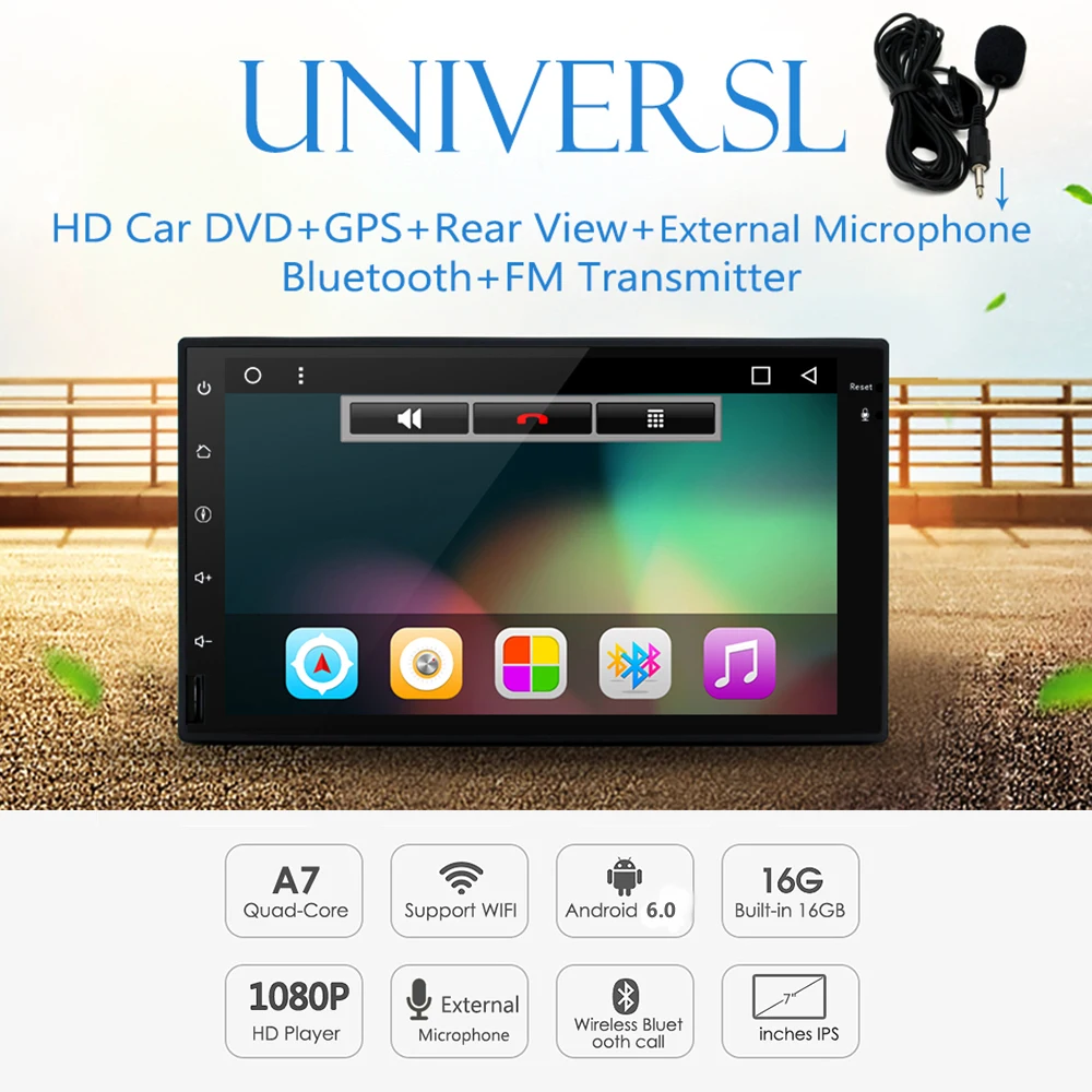 Junsun 7 &quotНовый Android 6.0 автомобильный проигрыватель double 2 DIN 1024*600 Универсальный