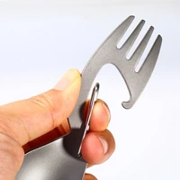 3 in 1 multi function spoon fork carabiner bottle opener outdoor camping picnic tableware titanium spoon fork