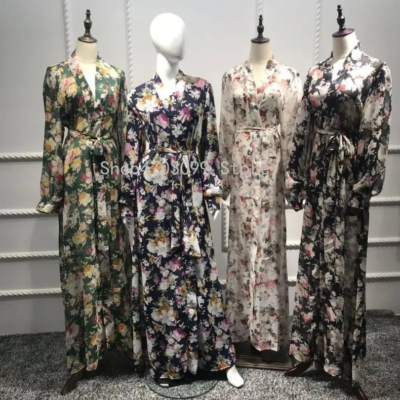 Abaya женский открытый кардиган шифон цветочный принт весенний Повседневный